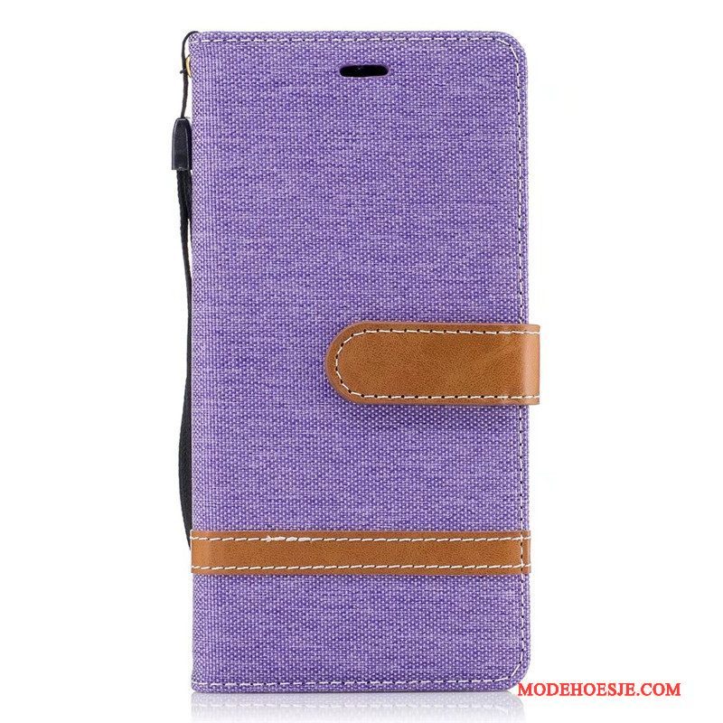 Hoesje Sony Xperia Xa1 Portemonnee Denim Purper, Hoes Sony Xperia Xa1 Folio