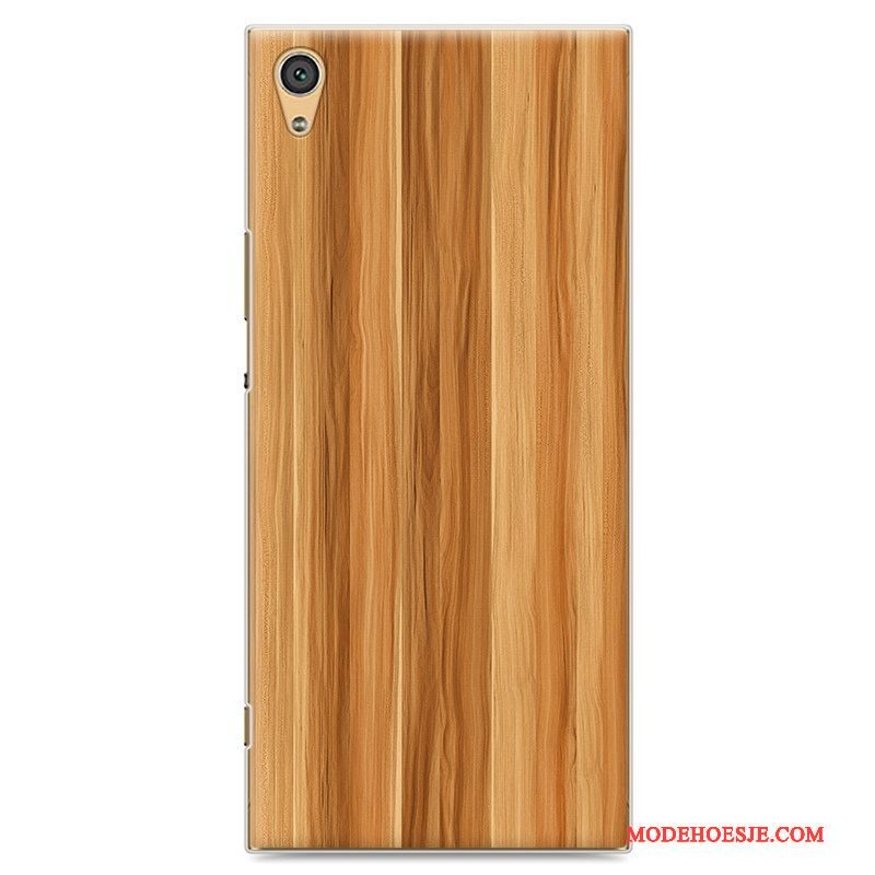 Hoesje Sony Xperia Xa1 Vintage Geeltelefoon, Hoes Sony Xperia Xa1 Geschilderd Hout Doorzichtig