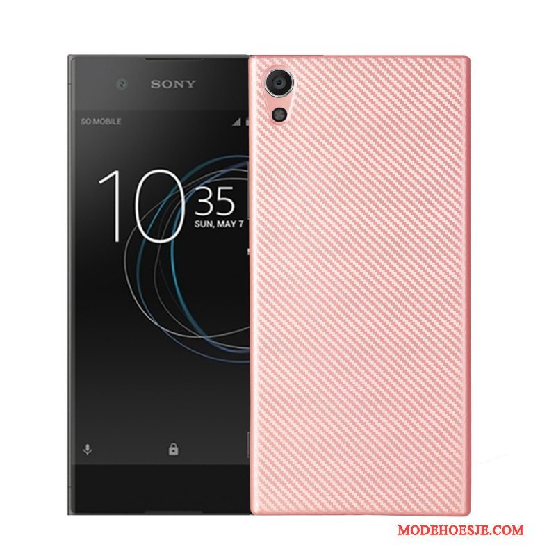 Hoesje Sony Xperia Xa1 Zacht Fiber Roze, Hoes Sony Xperia Xa1 Bescherming Telefoon