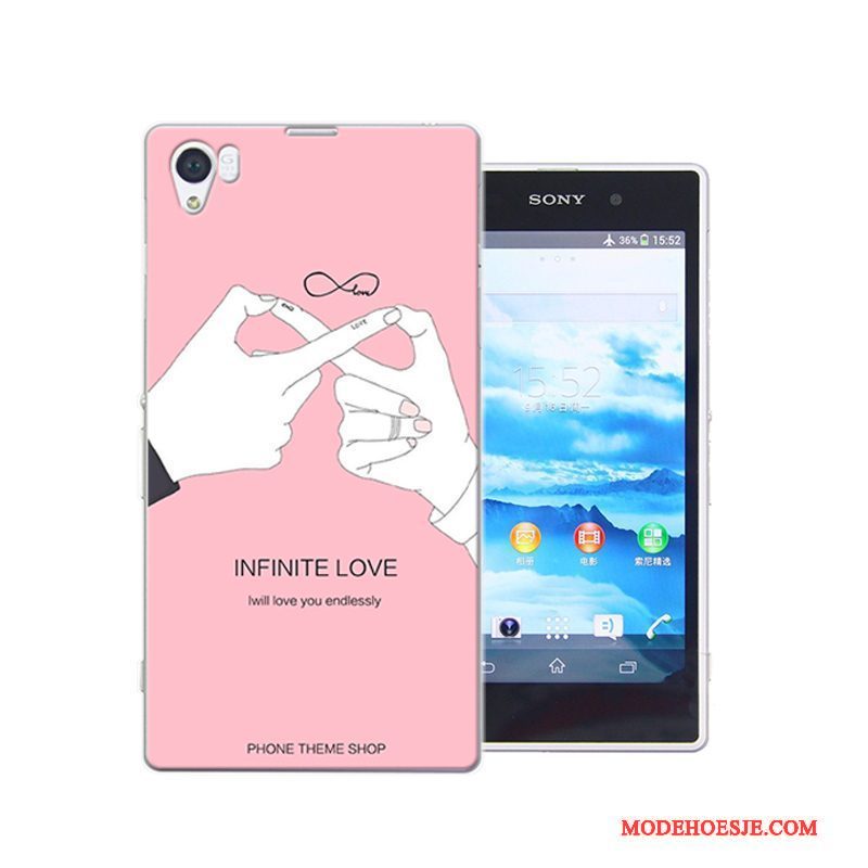 Hoesje Sony Xperia Z1 Geschilderd Hard Roze, Hoes Sony Xperia Z1 Bescherming Anti-falltelefoon