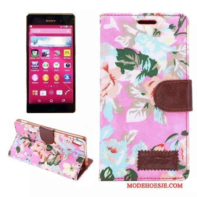 Hoesje Sony Xperia Z3+ Leer Rozetelefoon, Hoes Sony Xperia Z3+ Bescherming