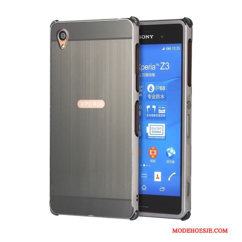 Hoesje Sony Xperia Z3+ Metaal Achterklep Anti-fall, Hoes Sony Xperia Z3+ Bescherming Goud Omlijsting