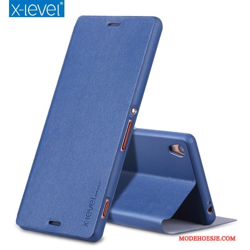 Hoesje Sony Xperia Z3 Zakken Trend Dun, Hoes Sony Xperia Z3 Leer Anti-fall Donkerblauw