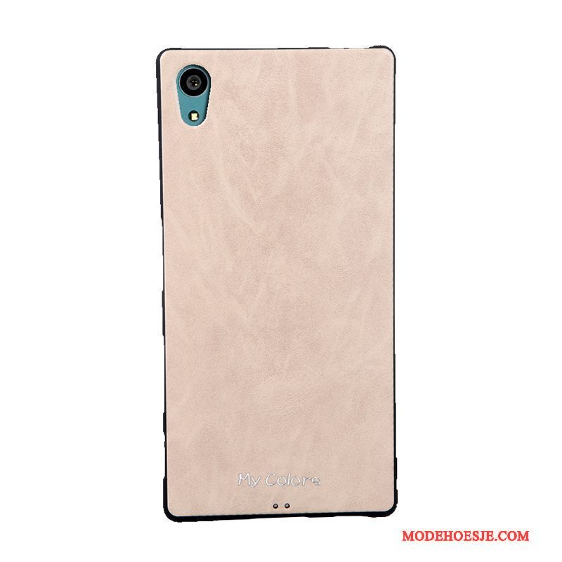 Hoesje Sony Xperia Z5 Zacht Telefoon Khaki, Hoes Sony Xperia Z5 Leer Bedrijf