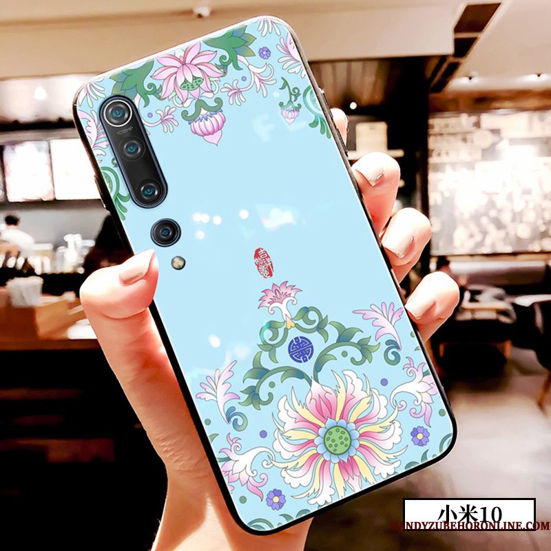 Hoesje Xiaomi Mi 10 Bescherming Chinese Stijl Blauw, Hoes Xiaomi Mi 10 Zakken Glas Eenvoudige