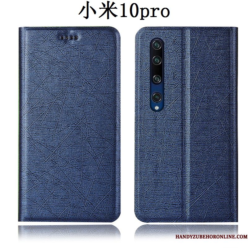 Hoesje Xiaomi Mi 10 Pro Folio Anti-falltelefoon, Hoes Xiaomi Mi 10 Pro Leer Zijde Blauw