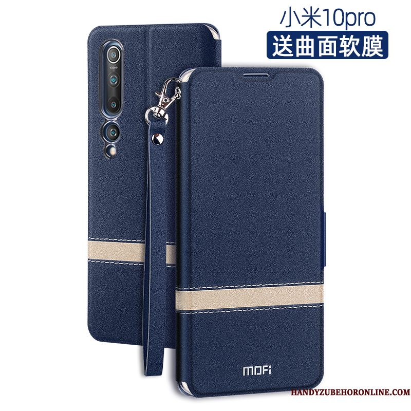 Hoesje Xiaomi Mi 10 Pro Zakken Mesh Mini, Hoes Xiaomi Mi 10 Pro Leer Anti-fall Blauw