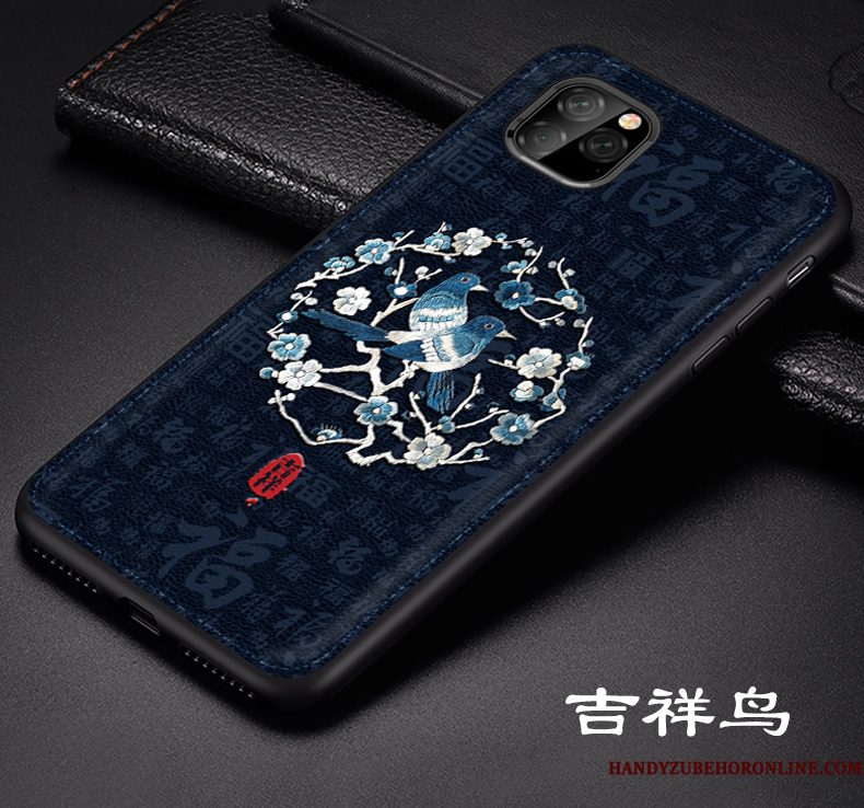 Hoesje iPhone 11 Pro Max Leer Anti-fall Schrobben, Hoes iPhone 11 Pro Max Siliconen Dragon Patroon Blauw