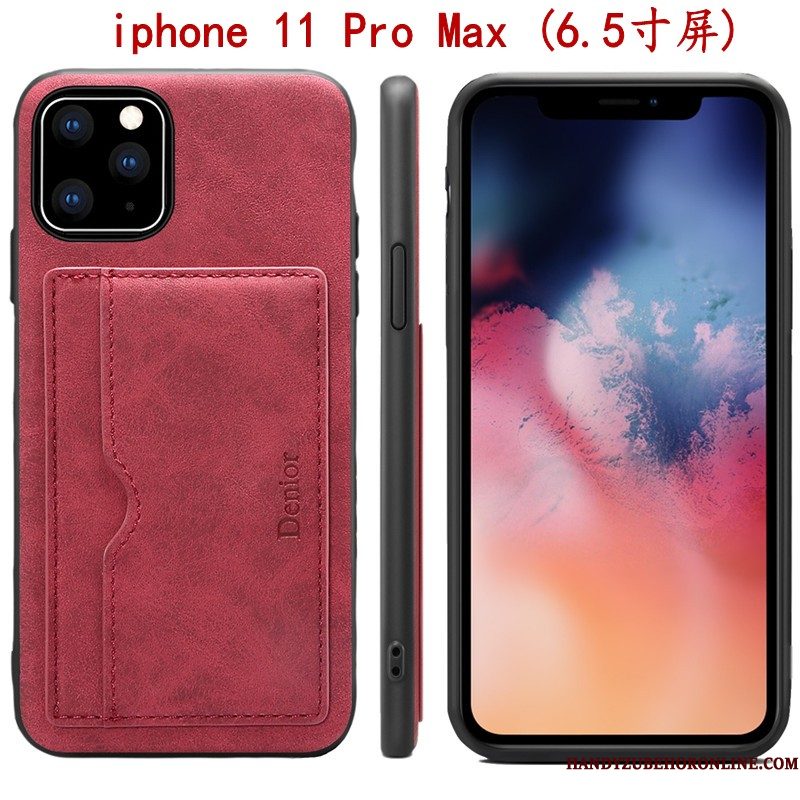 Hoesje iPhone 11 Pro Max Ondersteuning Roodtelefoon, Hoes iPhone 11 Pro Max Bescherming Anti-fall Kaart