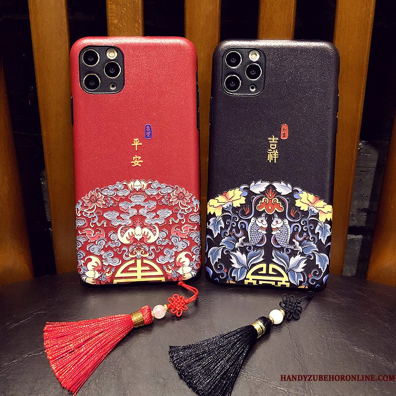 Hoesje iPhone 11 Pro Max Reliëf Chinese Stijl Rood, Hoes iPhone 11 Pro Max Anti-fall Rat