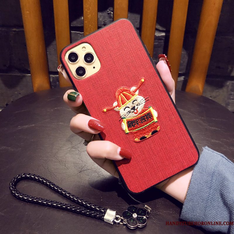 Hoesje iPhone 11 Pro Max Scheppend Borduurwerk Rood, Hoes iPhone 11 Pro Max Telefoon Rat