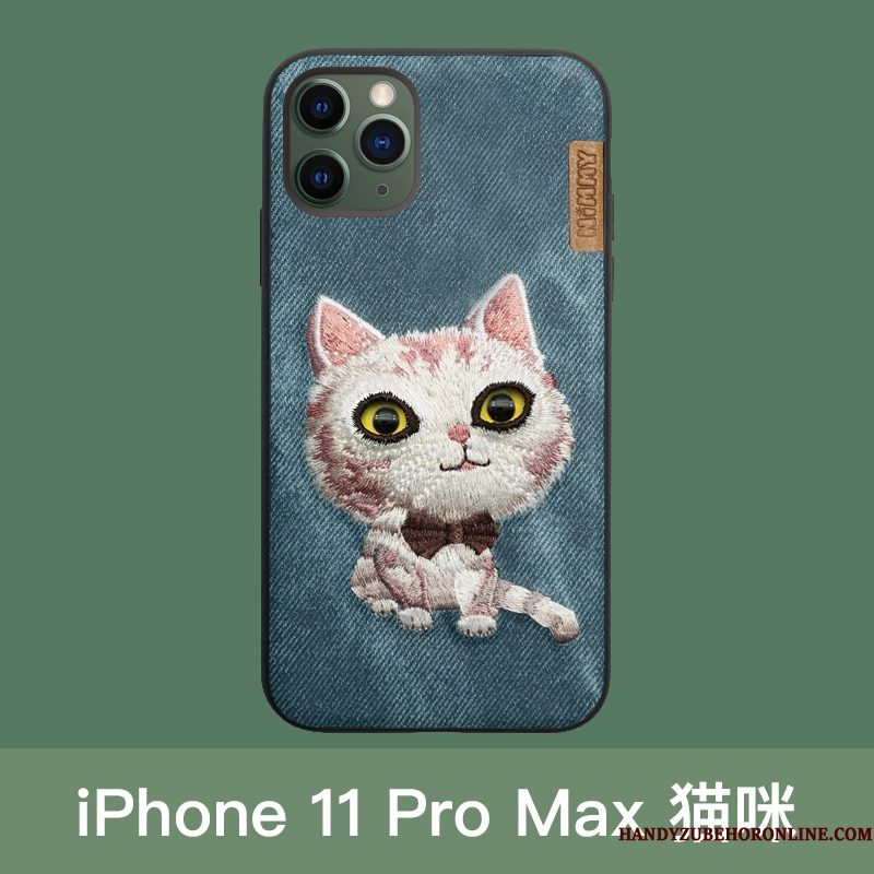 Hoesje iPhone 11 Pro Max Siliconen Borduurwerk Anti-fall, Hoes iPhone 11 Pro Max Bescherming Kat Beren