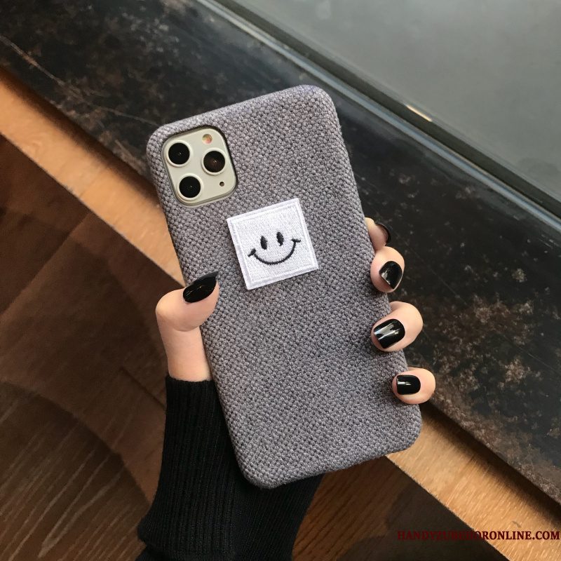 Hoesje iPhone 11 Pro Max Zacht Grijs Smiley, Hoes iPhone 11 Pro Max Mooie Flanel