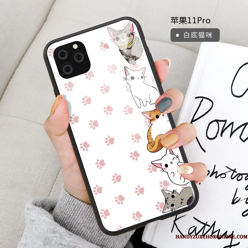 Hoesje iPhone 11 Pro Siliconen Glas Kat, Hoes iPhone 11 Pro Bescherming Anti-fall Trendy Merk