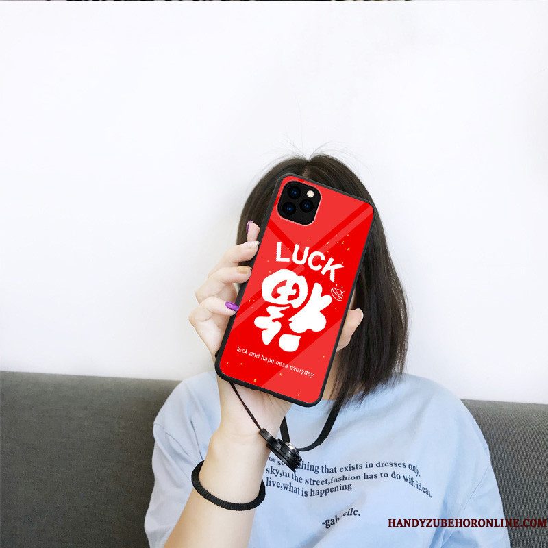 Hoesje iPhone 11 Pro Zakken Chinese Stijl Rood, Hoes iPhone 11 Pro Bescherming Glas Vreugdevol