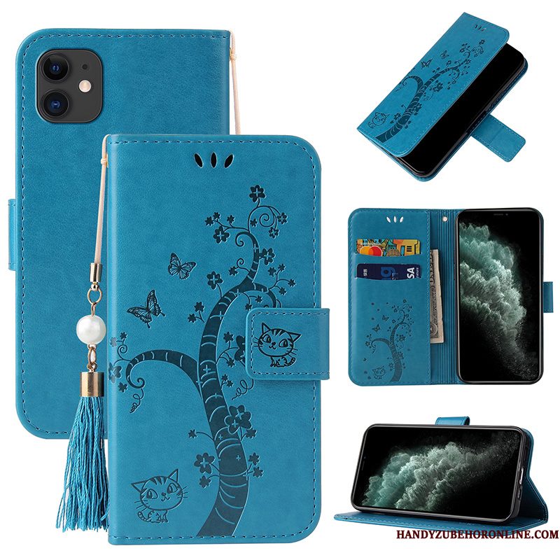 Hoesje iPhone 12 Mini Bescherming Reliëf Blauw, Hoes iPhone 12 Mini Leer Telefoon Anti-fall