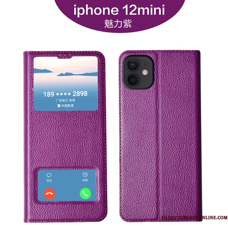 Hoesje iPhone 12 Mini Zakken Purper Kwaliteit, Hoes iPhone 12 Mini Zacht Telefoon Anti-fall