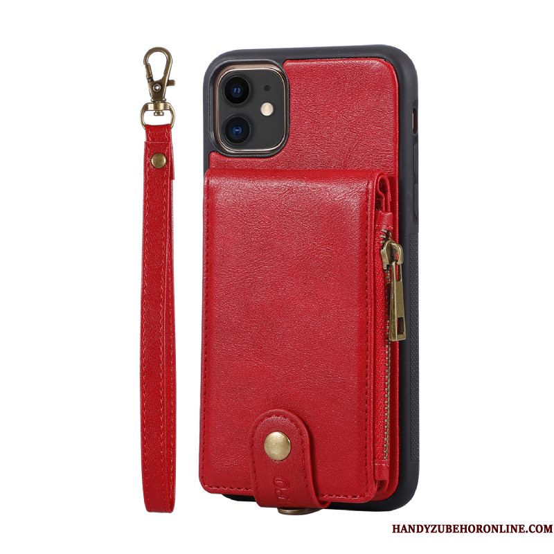 Hoesje iPhone 12 Portemonnee Telefoon Kaart, Hoes iPhone 12 Leer Rood