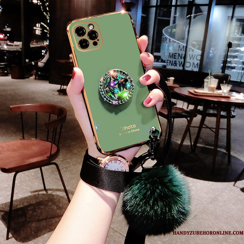 Hoesje iPhone 12 Pro Max Zacht Pompom Trendy Merk, Hoes iPhone 12 Pro Max Scheppend Anti-fall Groen