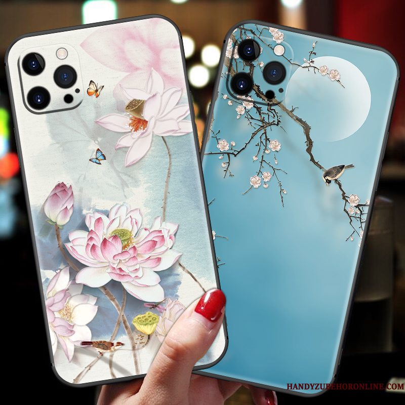 Hoesje iPhone 12 Pro Reliëf Anti-fall Chinese Stijl, Hoes iPhone 12 Pro Zacht Telefoon Schrobben