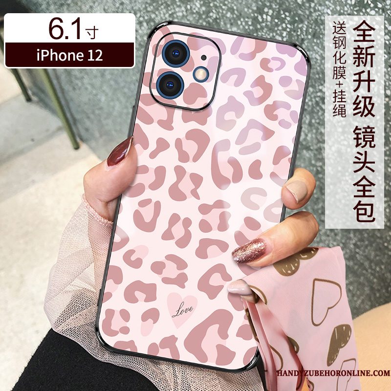 Hoesje iPhone 12 Zakken Roze Luipaard, Hoes iPhone 12 Bescherming Nieuw Glas