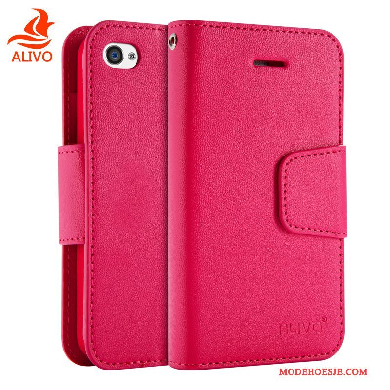 Hoesje iPhone 4/4s Bescherming Anti-falltelefoon, Hoes iPhone 4/4s Leer Rood Trend