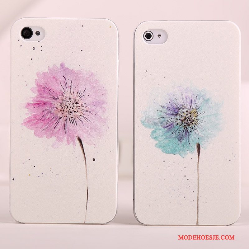 Hoesje iPhone 4/4s Geschilderd Roze Blauw, Hoes iPhone 4/4s Bescherming Eenvoudigetelefoon