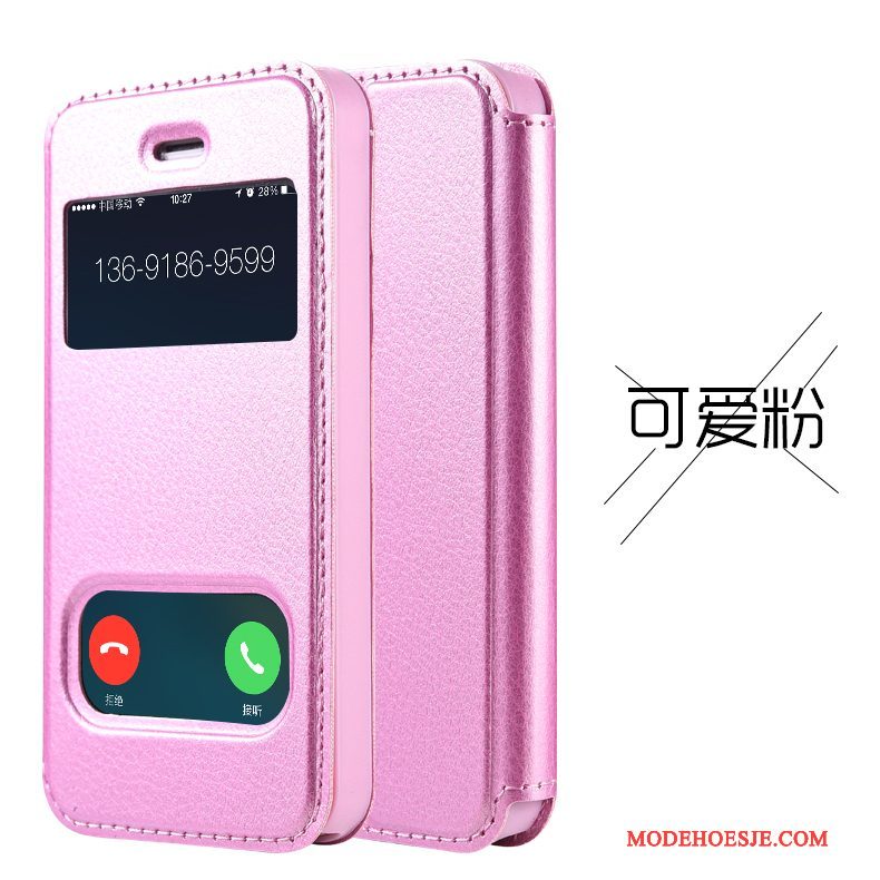 Hoesje iPhone 4/4s Leer Anti-falltelefoon, Hoes iPhone 4/4s Folio Roze