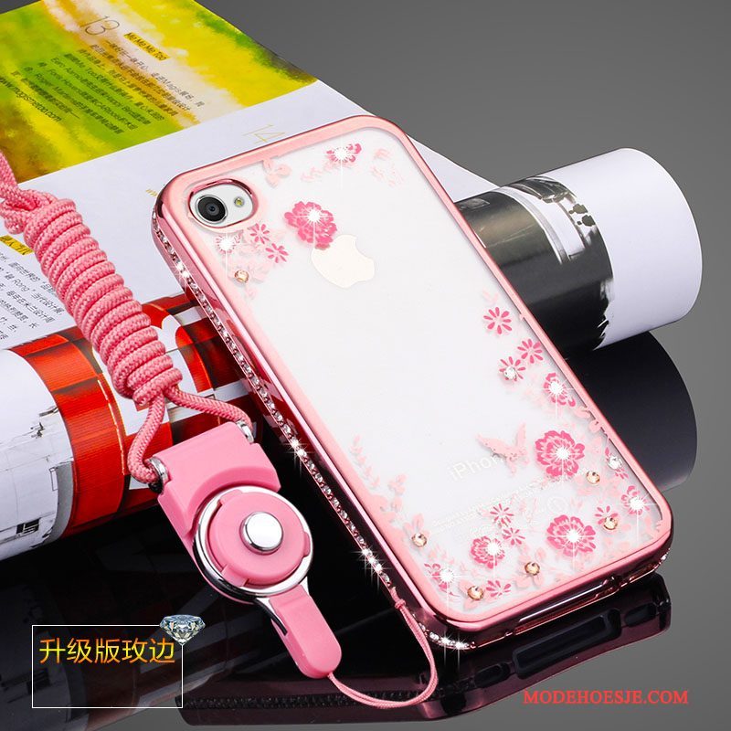 Hoesje iPhone 4/4s Siliconen Hanger Doorzichtig, Hoes iPhone 4/4s Zakken Roze Anti-fall