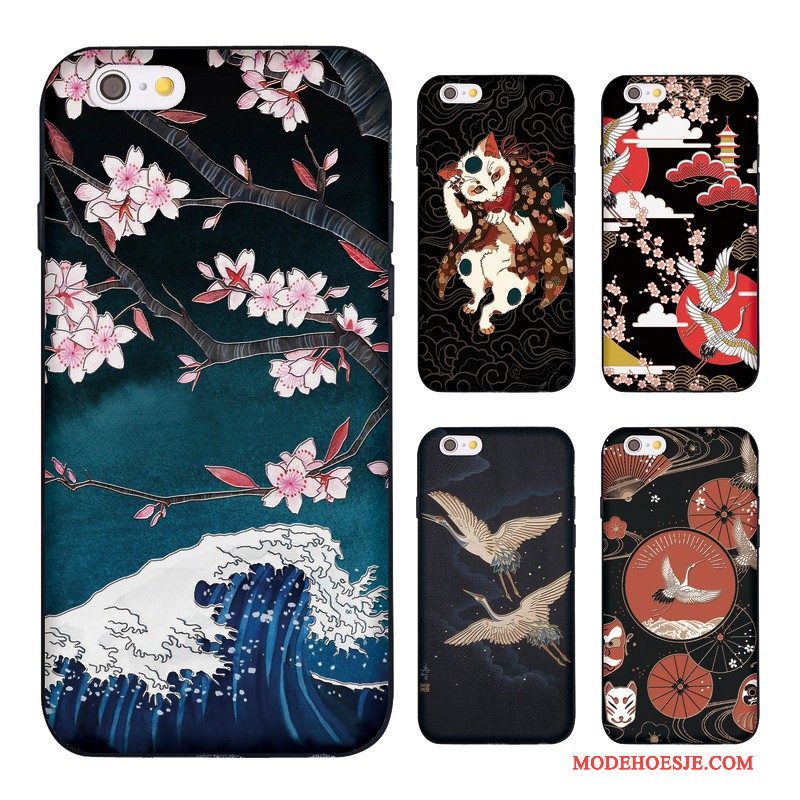 Hoesje iPhone 5/5s Kleur Kat Kraan, Hoes iPhone 5/5s Siliconen Telefoon Zwart