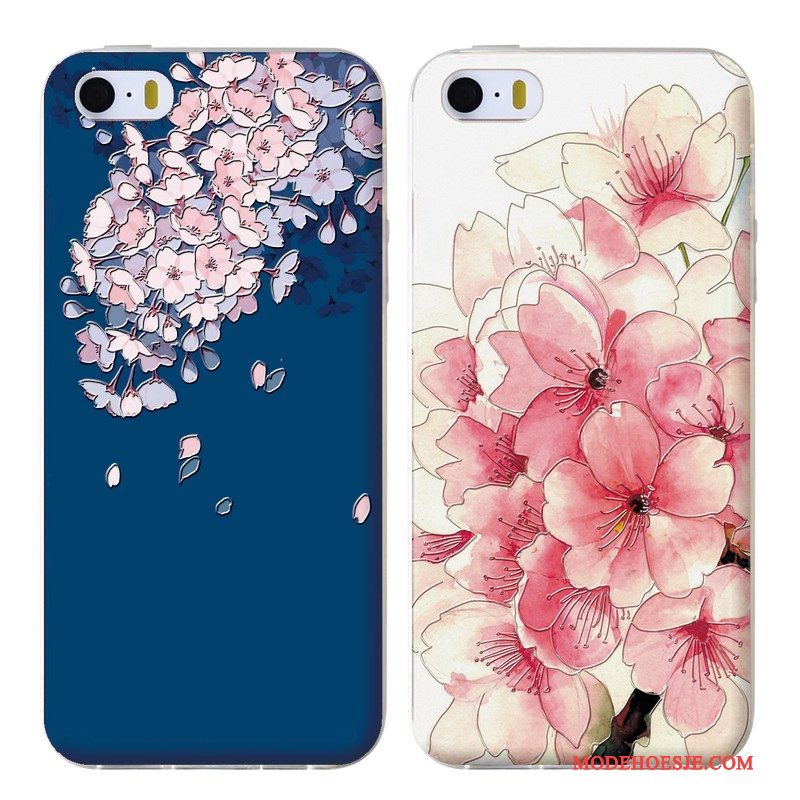 Hoesje iPhone 5/5s Reliëf Telefoon Wit, Hoes iPhone 5/5s Zacht Blauw Hanger