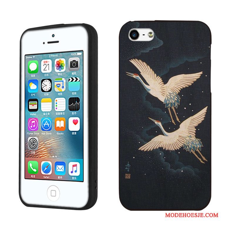 Hoesje iPhone 5/5s Vintage Japanstelefoon, Hoes iPhone 5/5s Bescherming Kunst Zwart