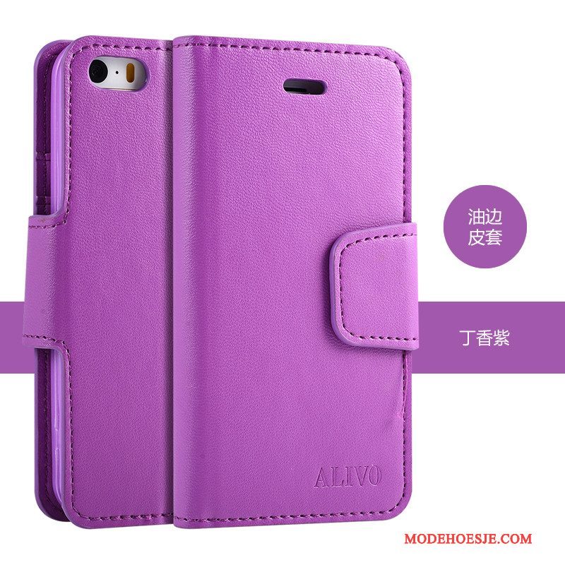 Hoesje iPhone 5/5s Zacht Diepe Kleur Nieuw, Hoes iPhone 5/5s Folio Purper