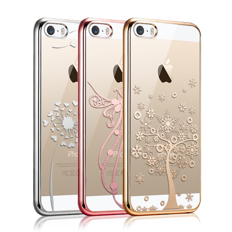 Hoesje iPhone 5/5s Zacht Platingtelefoon, Hoes iPhone 5/5s Bescherming Doorzichtig Goud