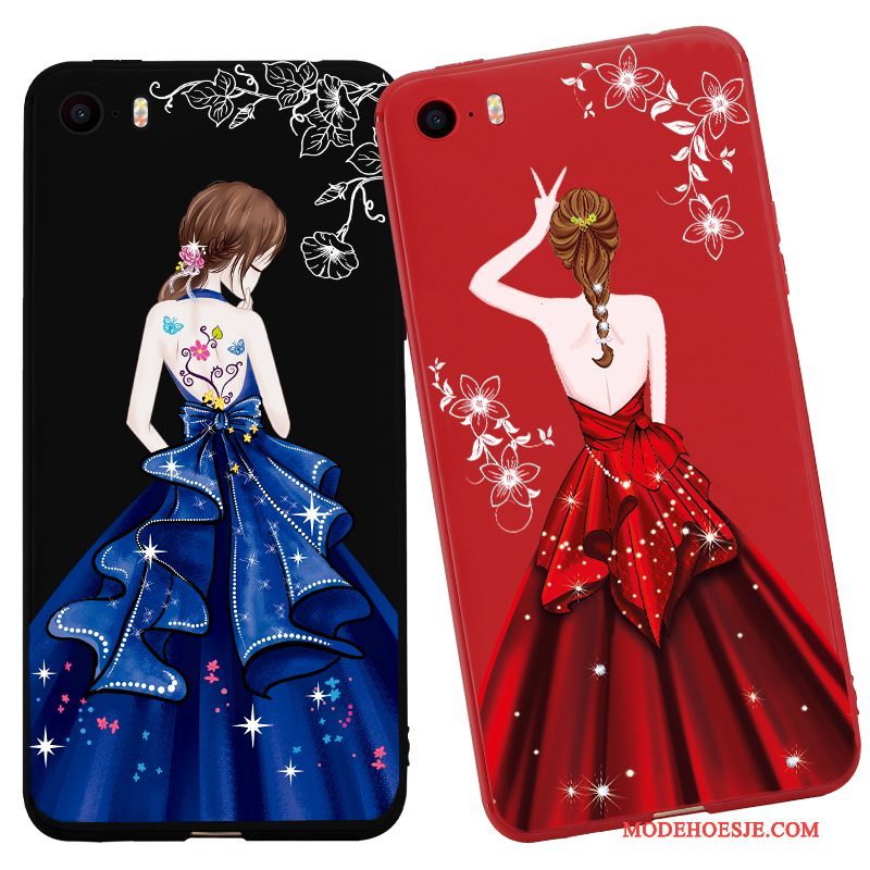 Hoesje iPhone 5/5s Zacht Rood Zwart, Hoes iPhone 5/5s Zakken Schrobben Eenvoudige