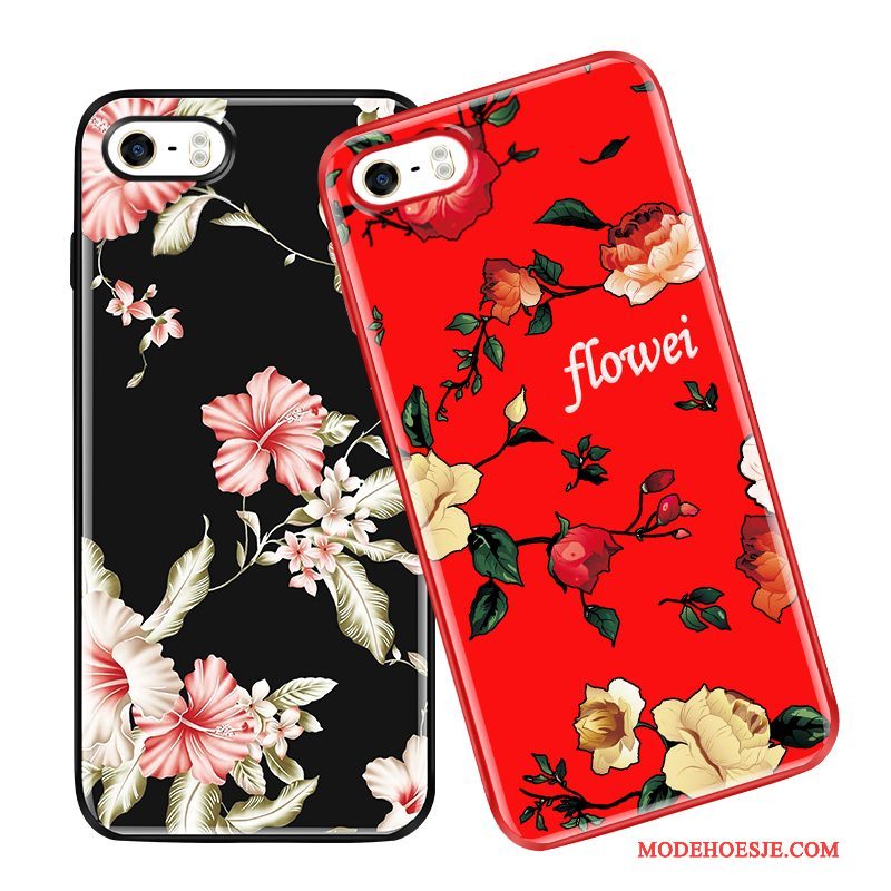 Hoesje iPhone 5/5s Zacht Telefoon Rood, Hoes iPhone 5/5s Siliconen Zwart Hanger