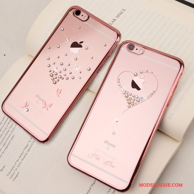 Hoesje iPhone 6/6s Plus Strass Goud Trend, Hoes iPhone 6/6s Plus Bescherming Roze Doorzichtig