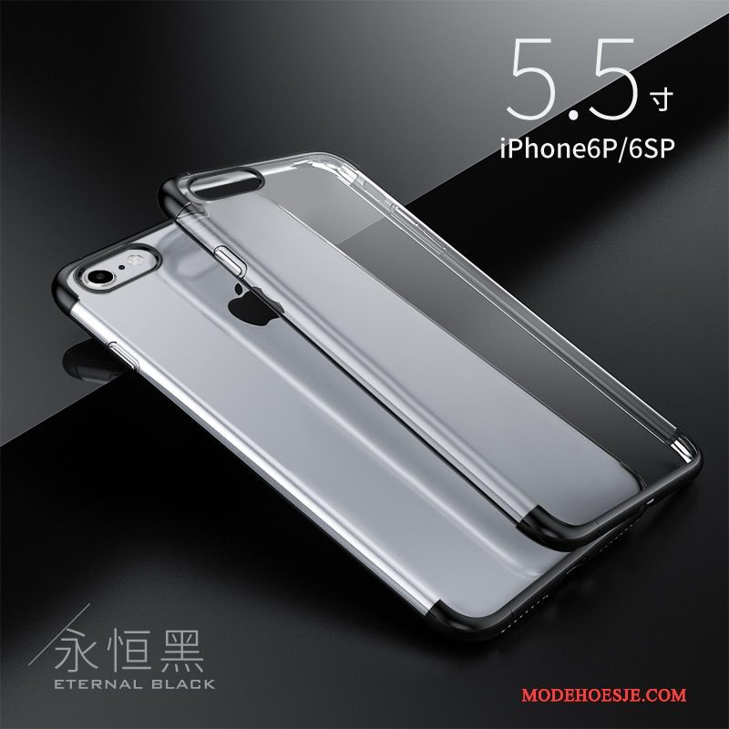 Hoesje iPhone 6/6s Plus Zacht Anti-fall Doorzichtig, Hoes iPhone 6/6s Plus Siliconen Plating Zwart