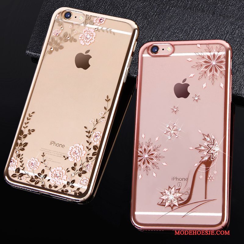 Hoesje iPhone 6/6s Plus Zakken Goudtelefoon, Hoes iPhone 6/6s Plus Strass Doorzichtig Roze