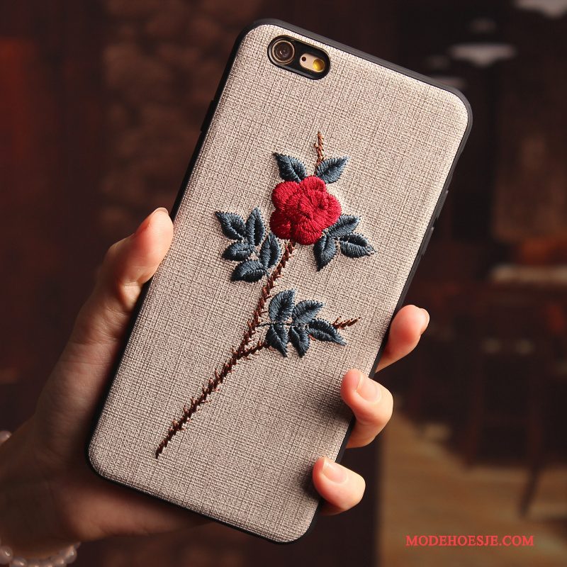 Hoesje iPhone 6/6s Plus Zakken Telefoon Borduurwerk, Hoes iPhone 6/6s Plus Siliconen Anti-fall Bloemen