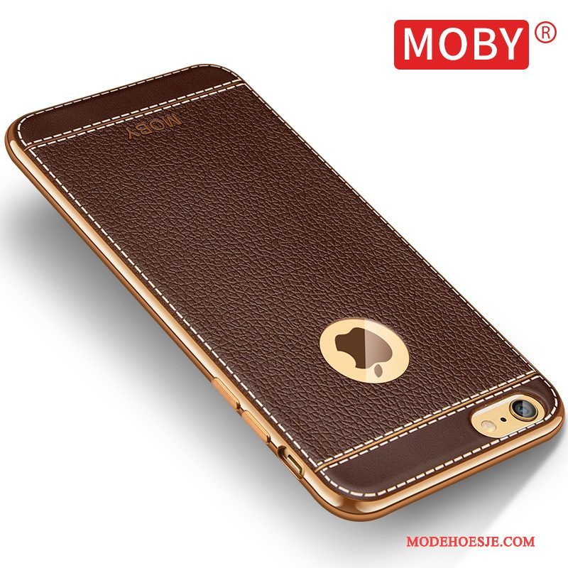 Hoesje iPhone 6/6s Siliconen Goud Omlijsting, Hoes iPhone 6/6s Zacht Dun Bruin