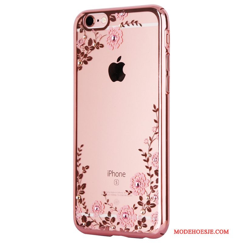 Hoesje iPhone 6/6s Strass Doorzichtig Hard, Hoes iPhone 6/6s Zakken Roze Goud