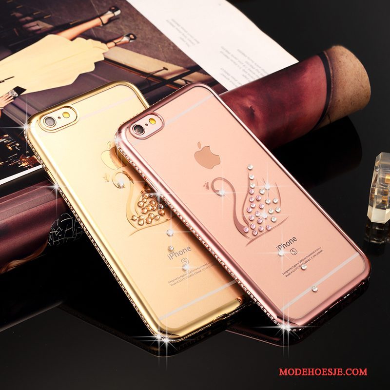 Hoesje iPhone 6/6s Zacht Roze Trendy Merk, Hoes iPhone 6/6s Strass Goudtelefoon