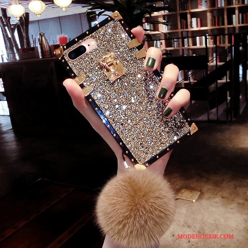 Hoesje iPhone 6/6s Zakken Pompom Roze, Hoes iPhone 6/6s Siliconen Elegante Goud