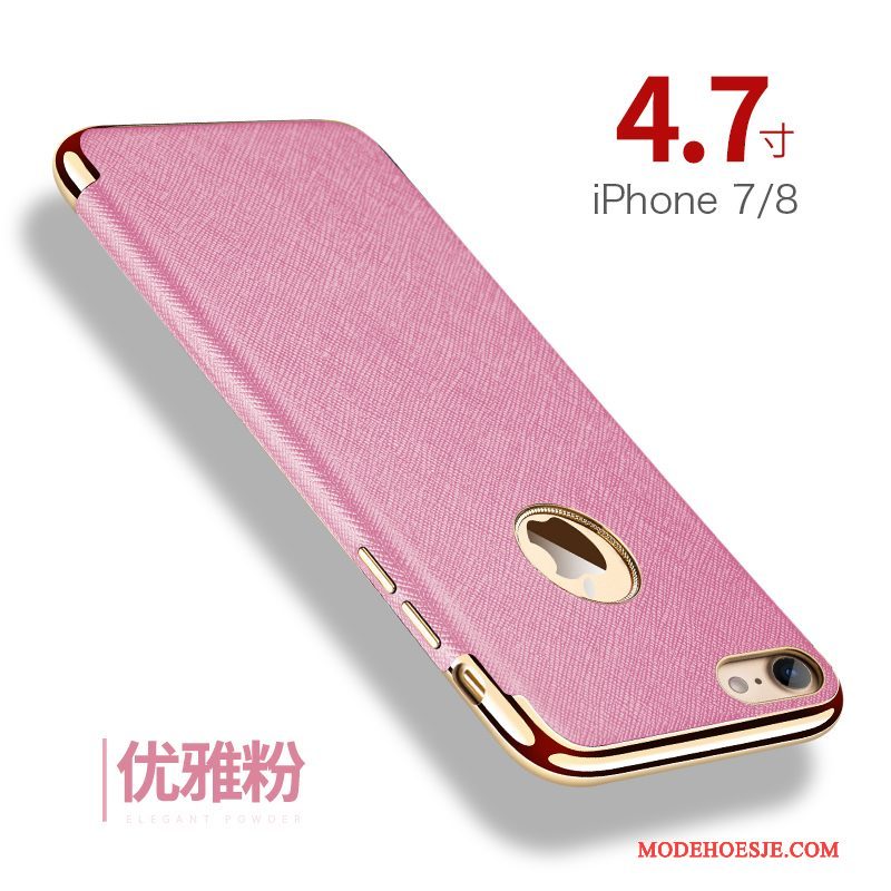 Hoesje iPhone 7 Leer Kwaliteit Anti-fall, Hoes iPhone 7 Zacht Telefoon Roze