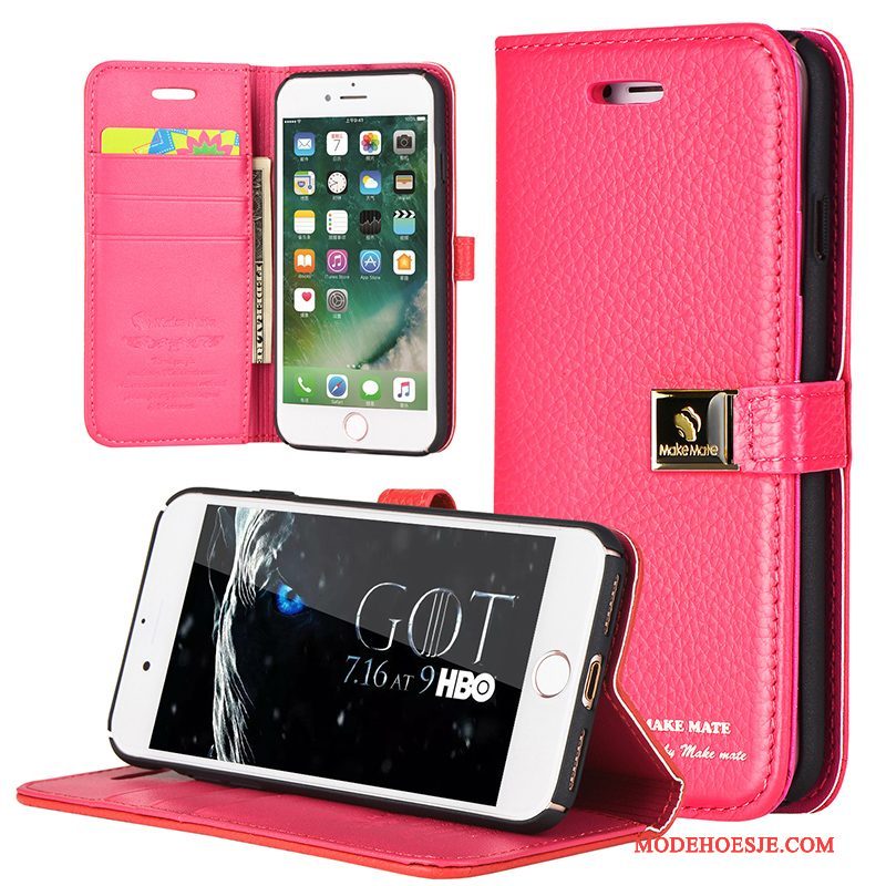 Hoesje iPhone 7 Leer Telefoon Persoonlijk, Hoes iPhone 7 Bescherming Rood