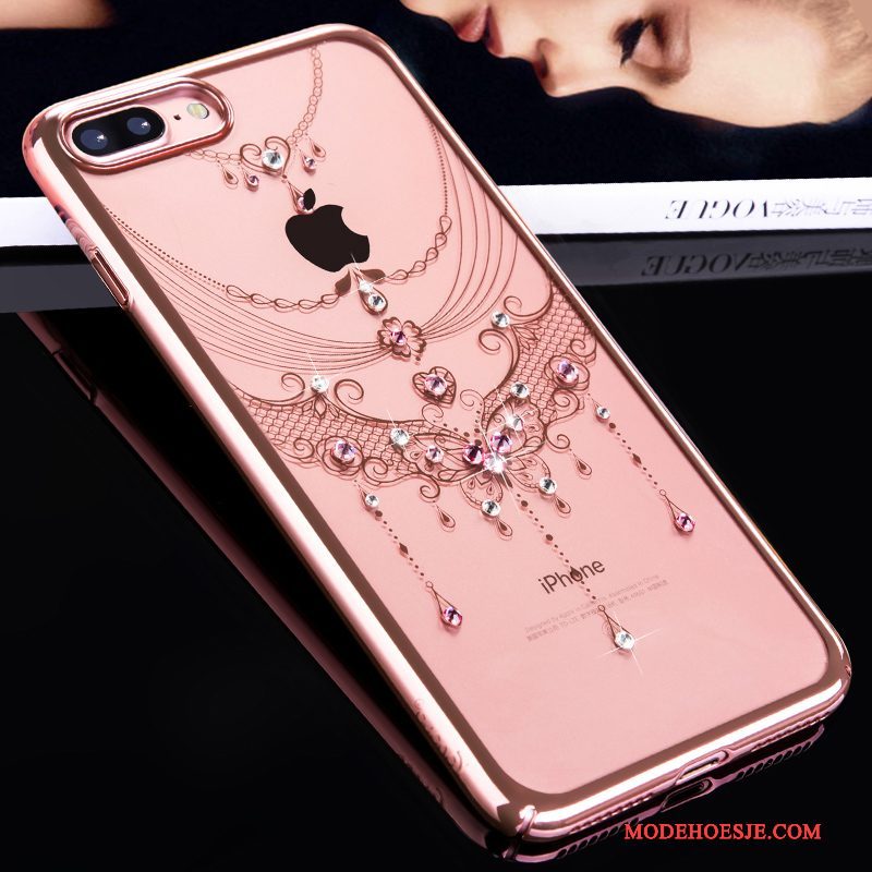 Hoesje iPhone 7 Plus Bescherming Persoonlijk Goud, Hoes iPhone 7 Plus Strass Roze Anti-fall