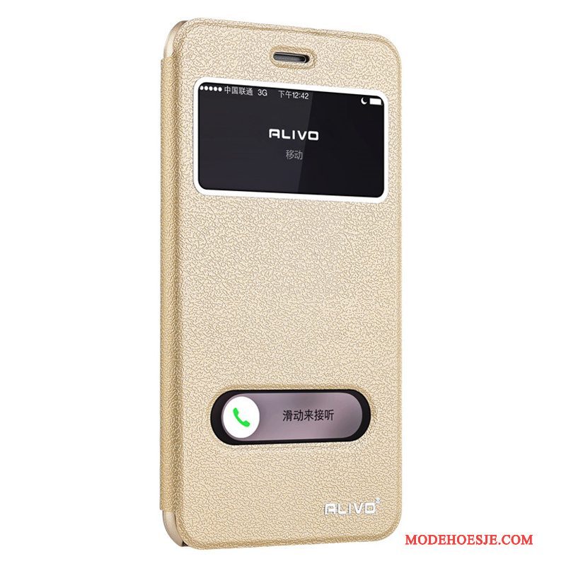 Hoesje iPhone 7 Plus Leer Telefoon Wit, Hoes iPhone 7 Plus Folio Goud