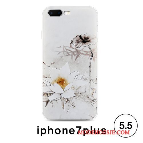 Hoesje iPhone 7 Plus Scheppend Telefoon Anti-fall, Hoes iPhone 7 Plus Zacht Chinese Stijl Wit