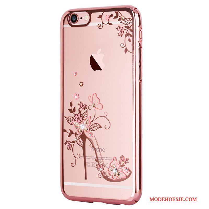 Hoesje iPhone 7 Plus Strass Goud Roze, Hoes iPhone 7 Plus Luxe Europa Trendy Merk